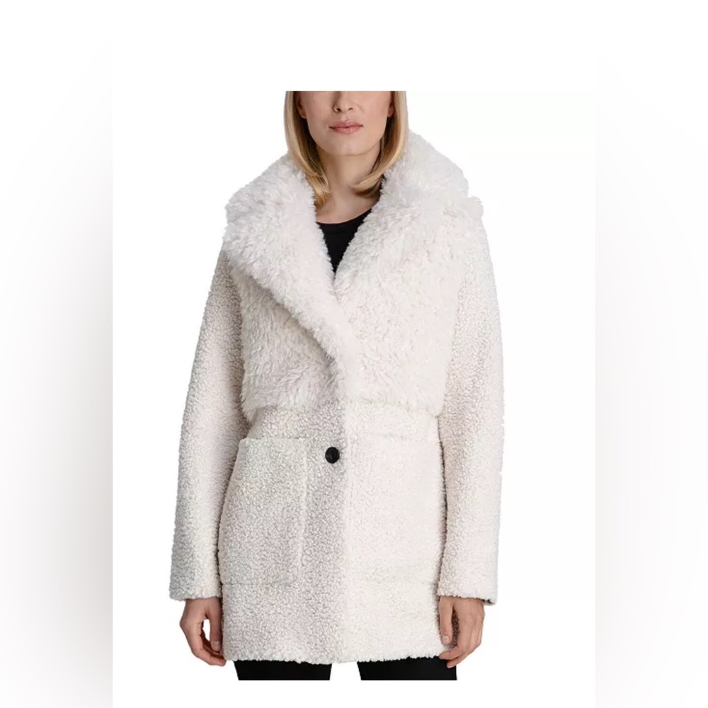BCBGENERATION Mixed faux-fur teddy coat in cream size L